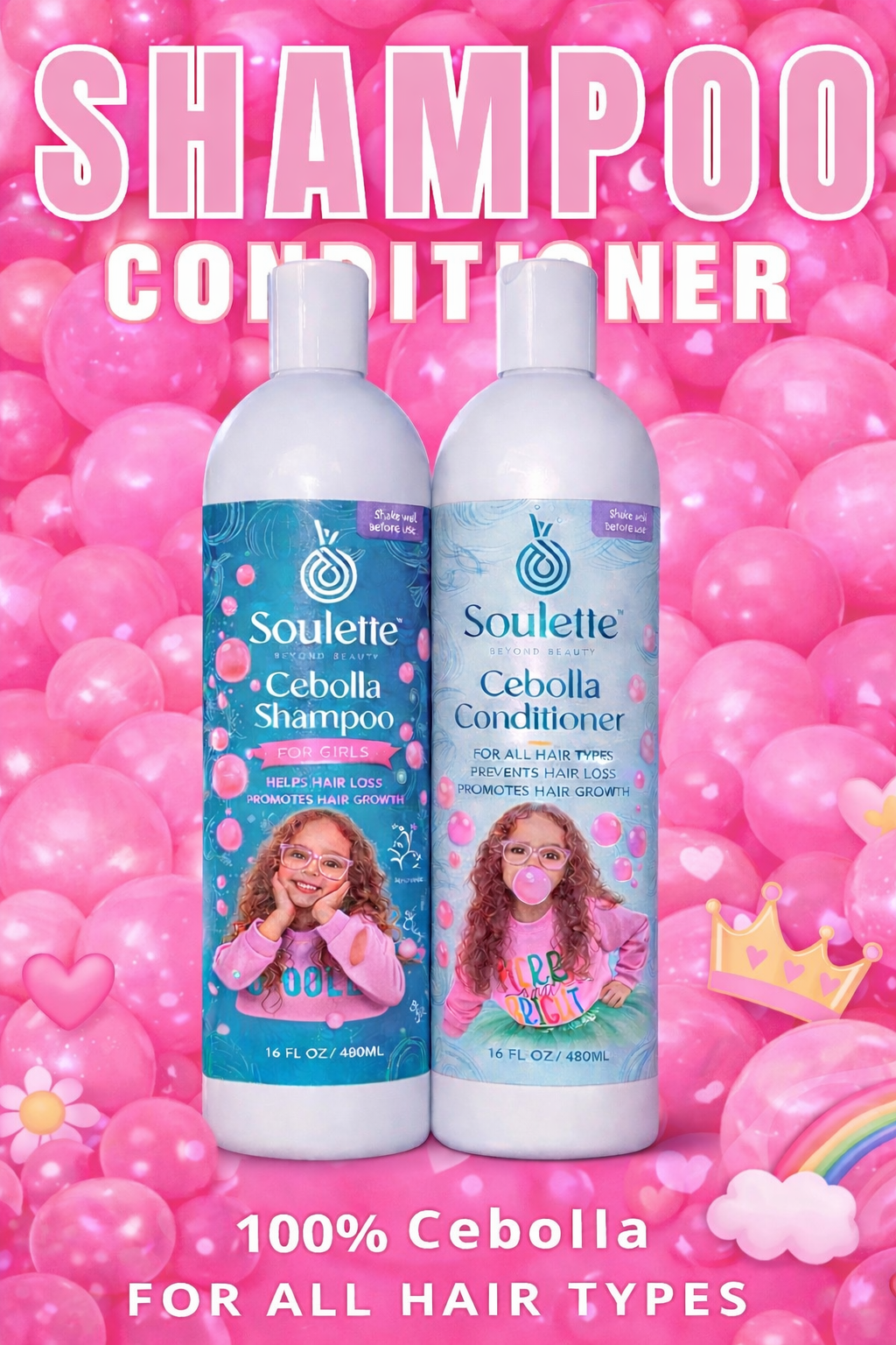 EDICIÓN ESPECIAL PARA NIÑOS-Champú y Acondicionador de CEBOLLA con divertido aroma a CHICLE