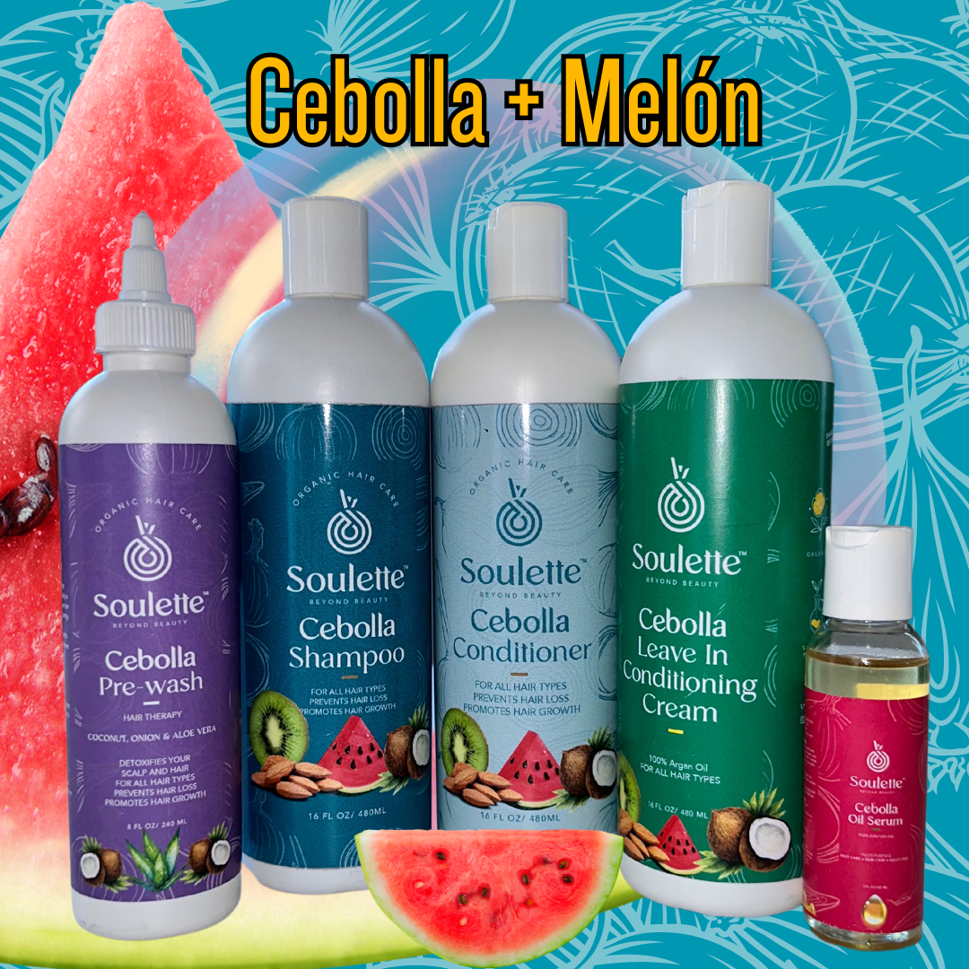 ENVÍO GRATIS -Mascarilla, Champú, Acondicionador, Oil Serum y Leave in- a base de Cebolla aroma a Melón