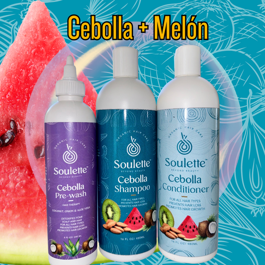 ENVÍO GRATIS -Mascarilla, Champú, Acondicionador- Cebolla con aroma a Melón