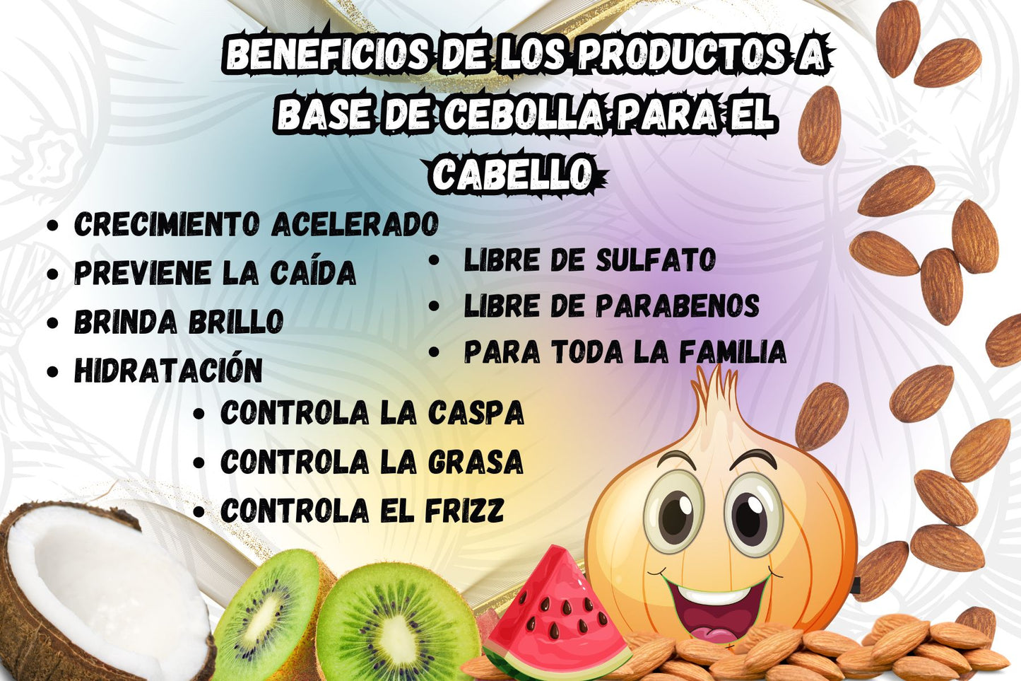 ENVÍO GRATIS - Mascarilla, Champú, Acondicionador-a base de Cebolla Aroma a Coco