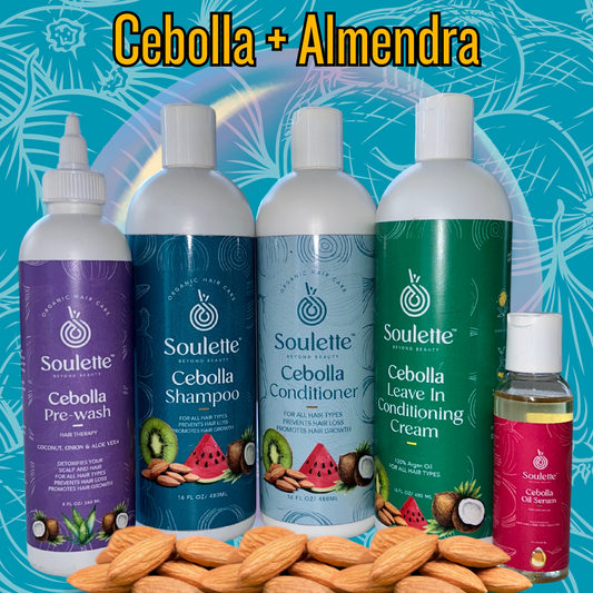 ENVÍO GRATIS -Mascarilla, Champú, Acondicionador, Oil Serum y Leave in- a base de Cebolla aroma Almendra